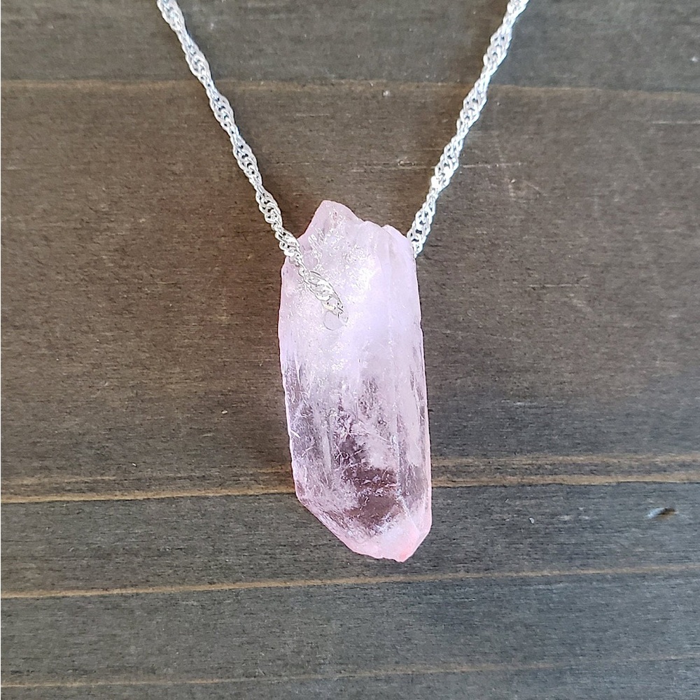 Natural rose quartz crystal necklace